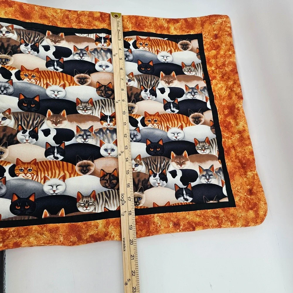 Handmade Pillow Shams Set of 2 Unisex 20X24 Orange Cat Print Zippered Folk Art